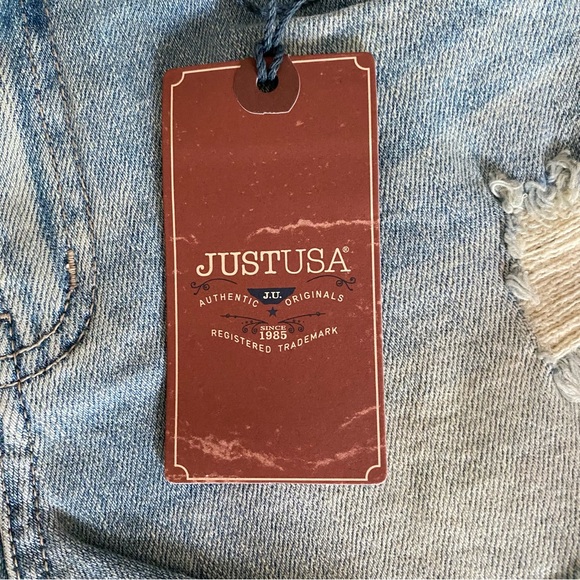 Just USA Cut Off Mid Rise Denim Fray Shorts Light Blue Distressed Medium - Picture 7 of 11